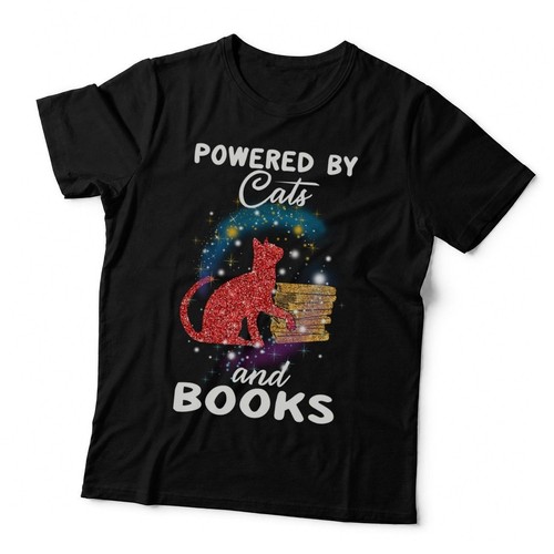 Glitter cat books t shirt - &,