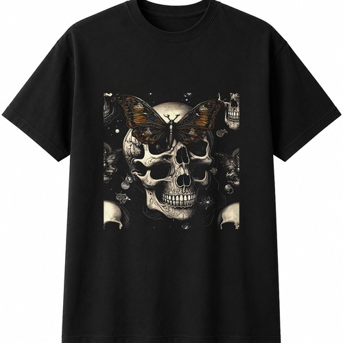 Detailed moth and - skull, with