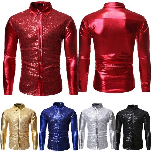 Men sparkly long sleeves lapel - sparkly,