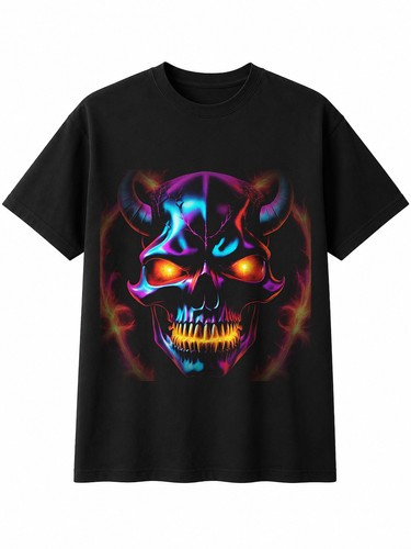 Neon horned skull - neon, sparks