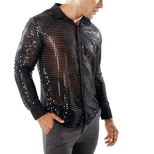 Retro 70s disco sequined shirt - disco,