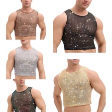 Men Crop Tank Sheer Mesh See