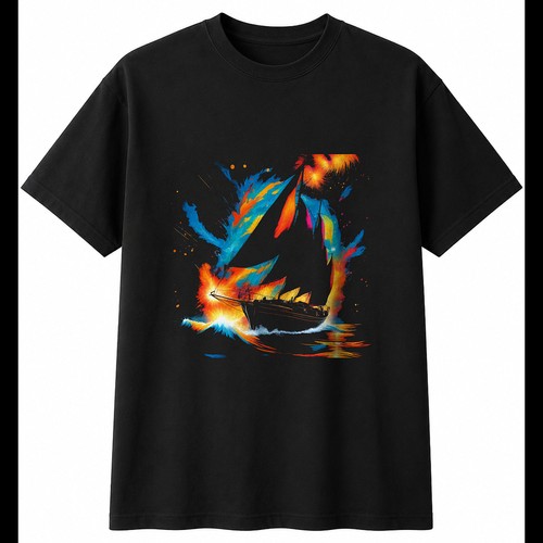 Psychedelic sailing boat - sailing, with