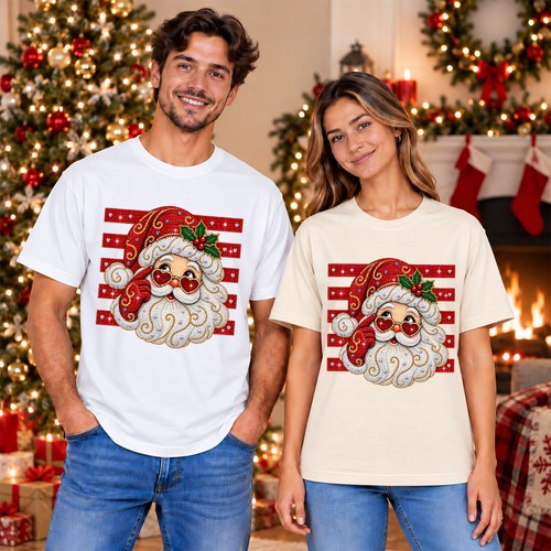 Sparkly santa shirt retro - t-shirt,