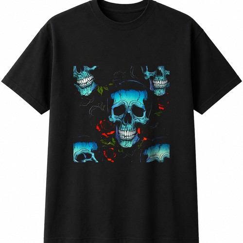 Colourful skull and roses with - and,