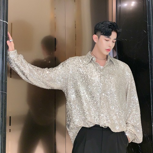 Men sequins blouse shirt tops - men,