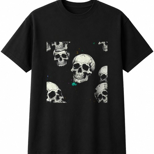 Colourful skull and roses with - colourful,
